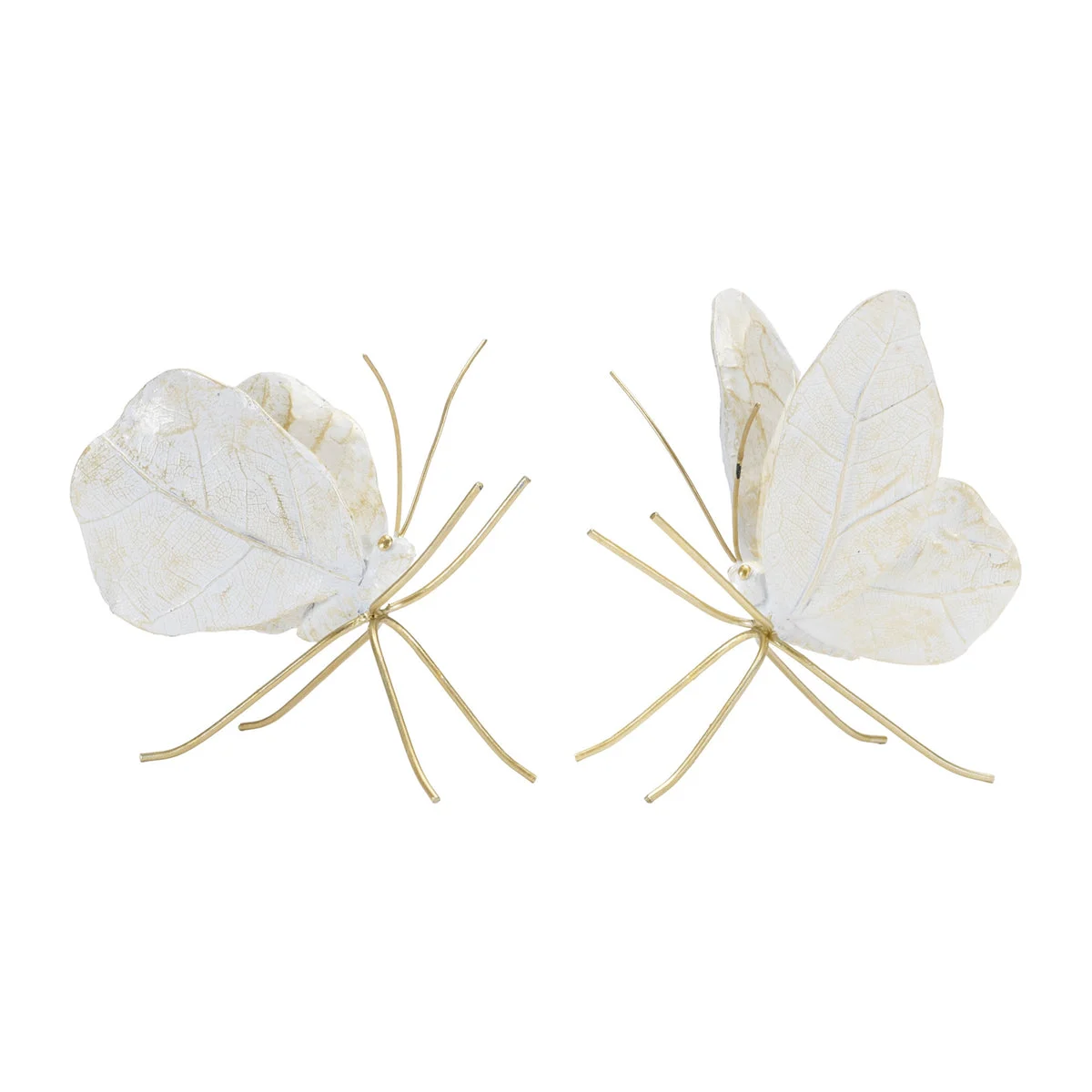 Leaf Butterfly Shelf Sitters White and Gold Resin Decor – Set of 2 by Melrose