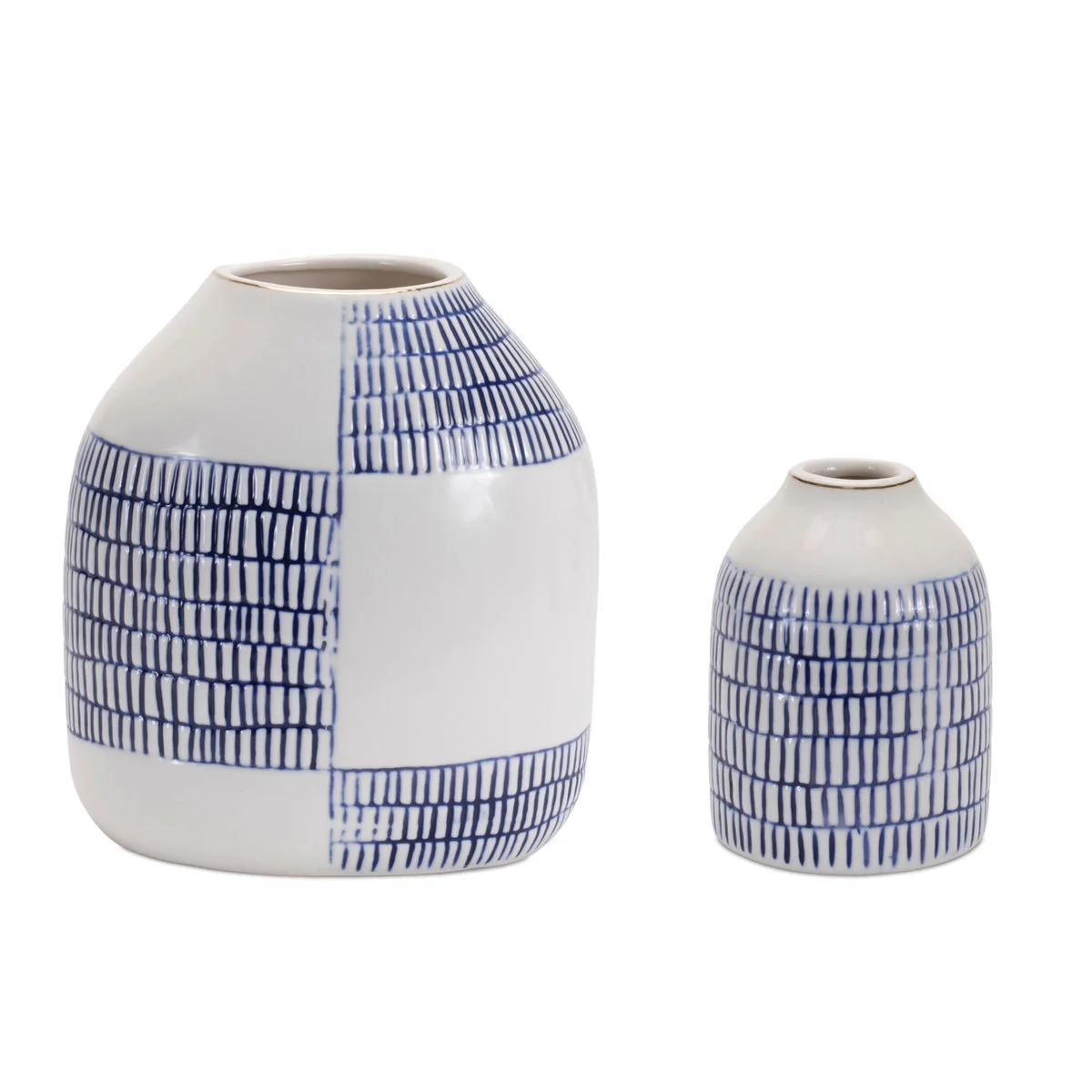 Vase Set – White & Blue – 4 & 6.5 Inch Ceramic Bud Vases, Set of 2 – By Melrose