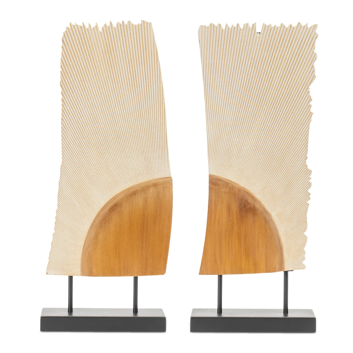 Tabletop Decor – Wood and Iron – 25" Height Set of 2 Sculptural Accents – By Melrose