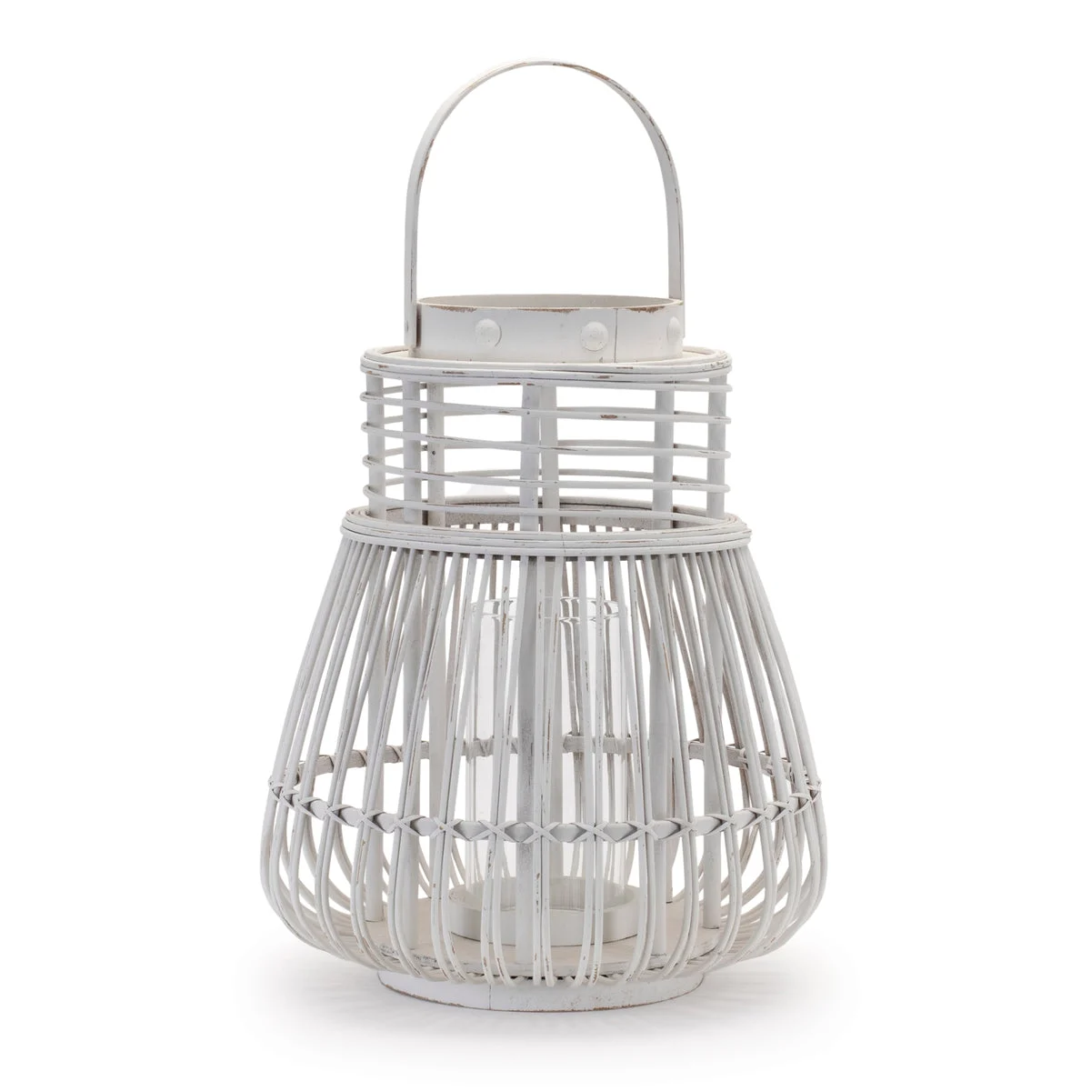 White Woven Lantern – Rattan and MDF – 14.75" Height Decorative Accent – By Melrose