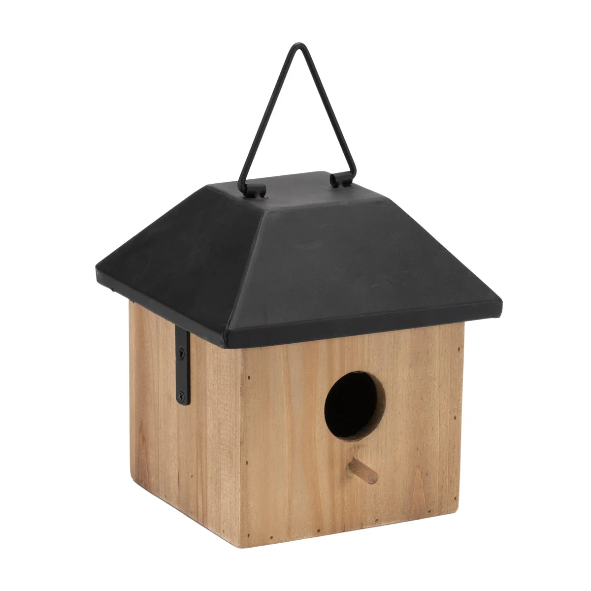 Decorative Wooden Birdhouse – Brown with Metal Roof – 7.75" Height – By Melrose