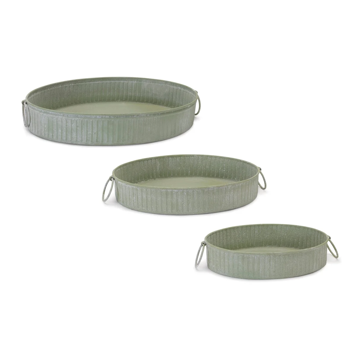 Green and White Iron Tray Set of 3 – Round Trays, 12.75" by Melrose