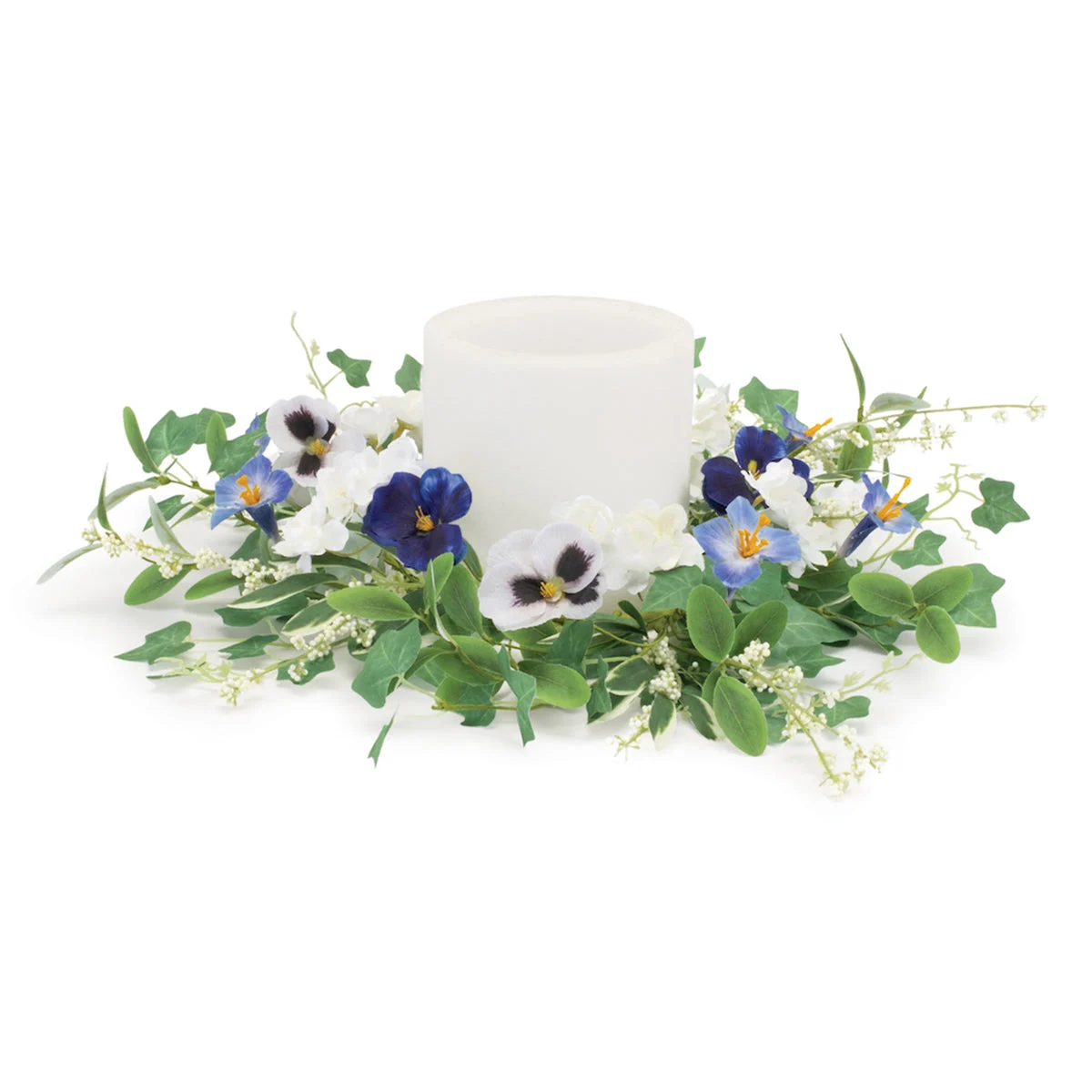 Mixed Petunia Pansy Floral Candle Ring 16"D by Melrose