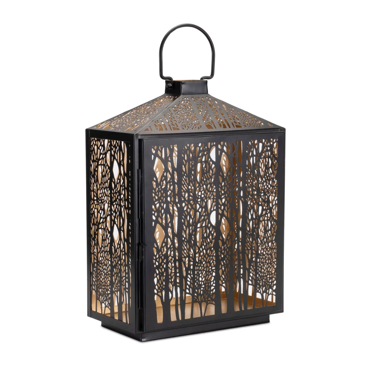 Black Iron Forest Lantern 16"H – Gold Interior Accent by Melrose