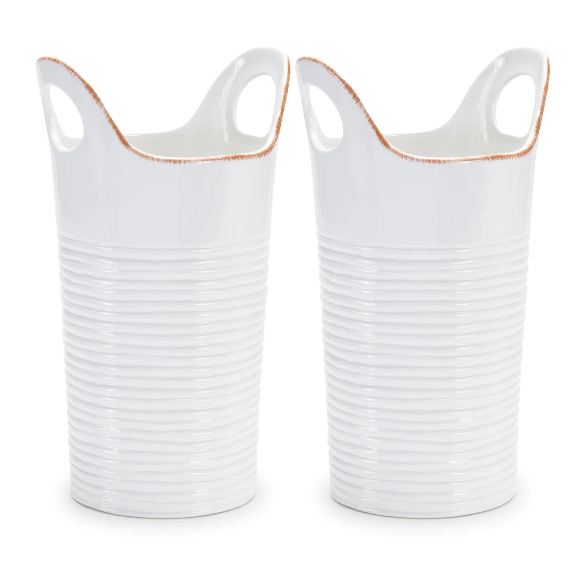 Ceramic Bucket Vase Set – Farmhouse White and Beige Accents 11.5" by Melrose