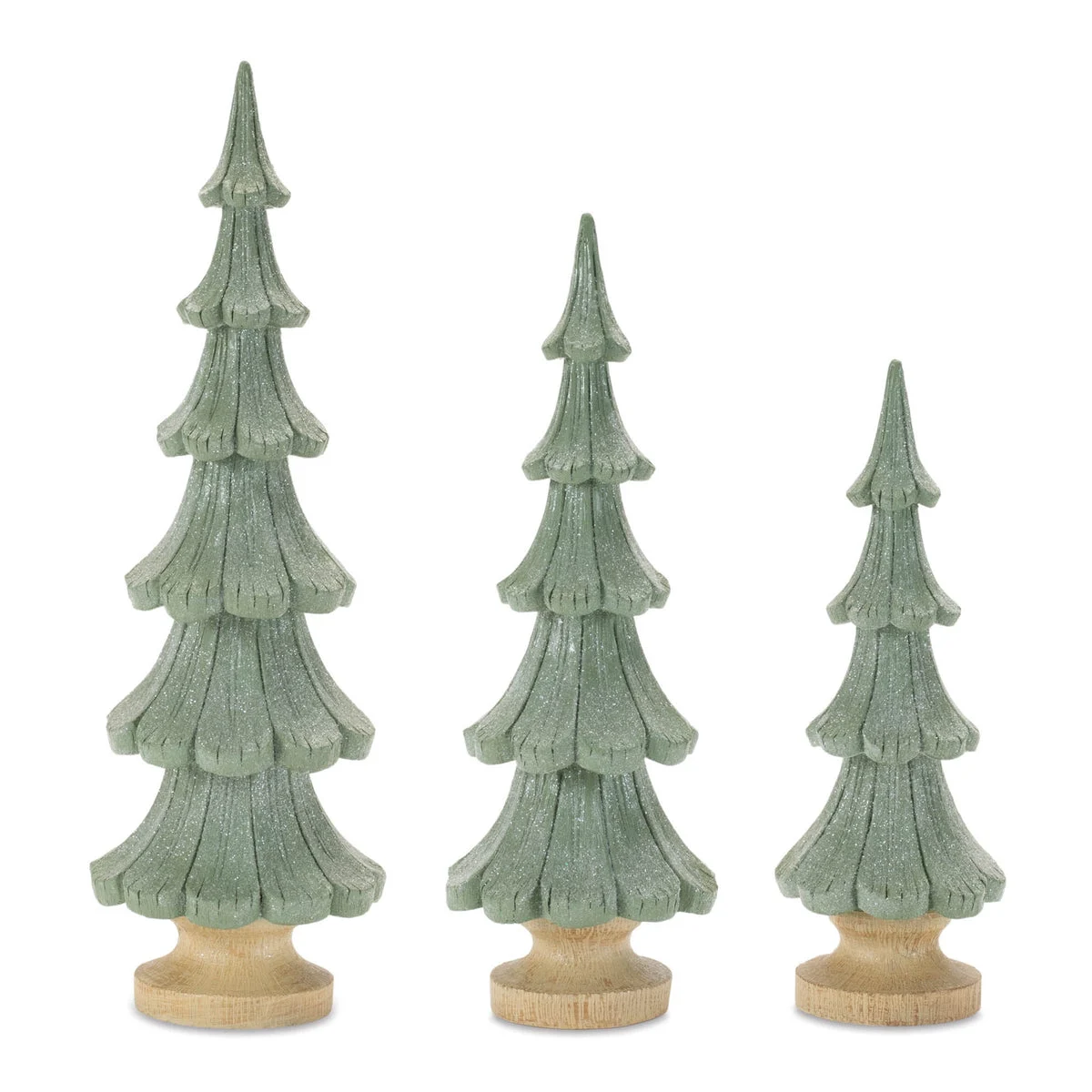 Glittered Pine Tree (Set of 3) Resin Tabletop Holiday Christmas Decor -14"H by Melrose