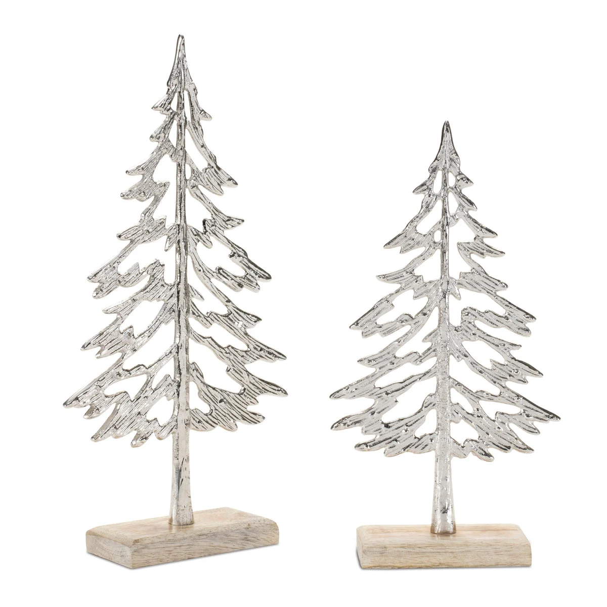 Metal Christmas Tree with Wood Base 12.5"H – Set of 2 Holiday Decor by Melrose