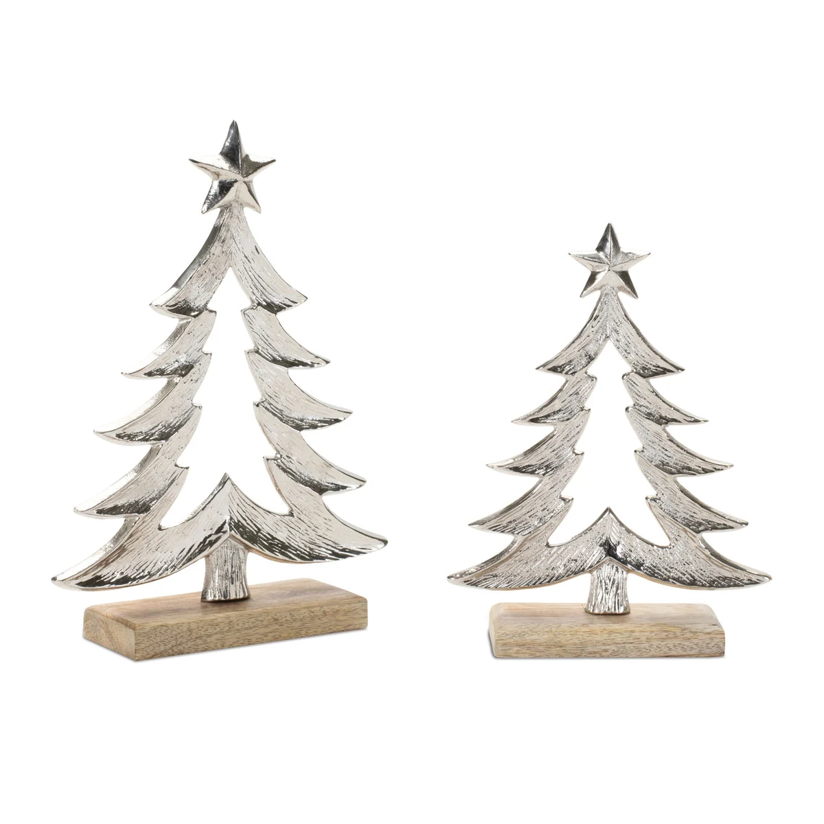 Holiday Metal Christmas Trees – 10"H Aluminum with Wood Base Decor by Melrose