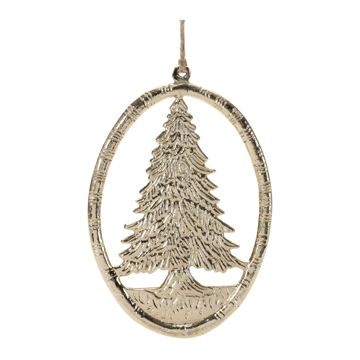 Oval Pine Tree Christmas Ornaments 6"H Gold Aluminum – Set of 12 by Melrose