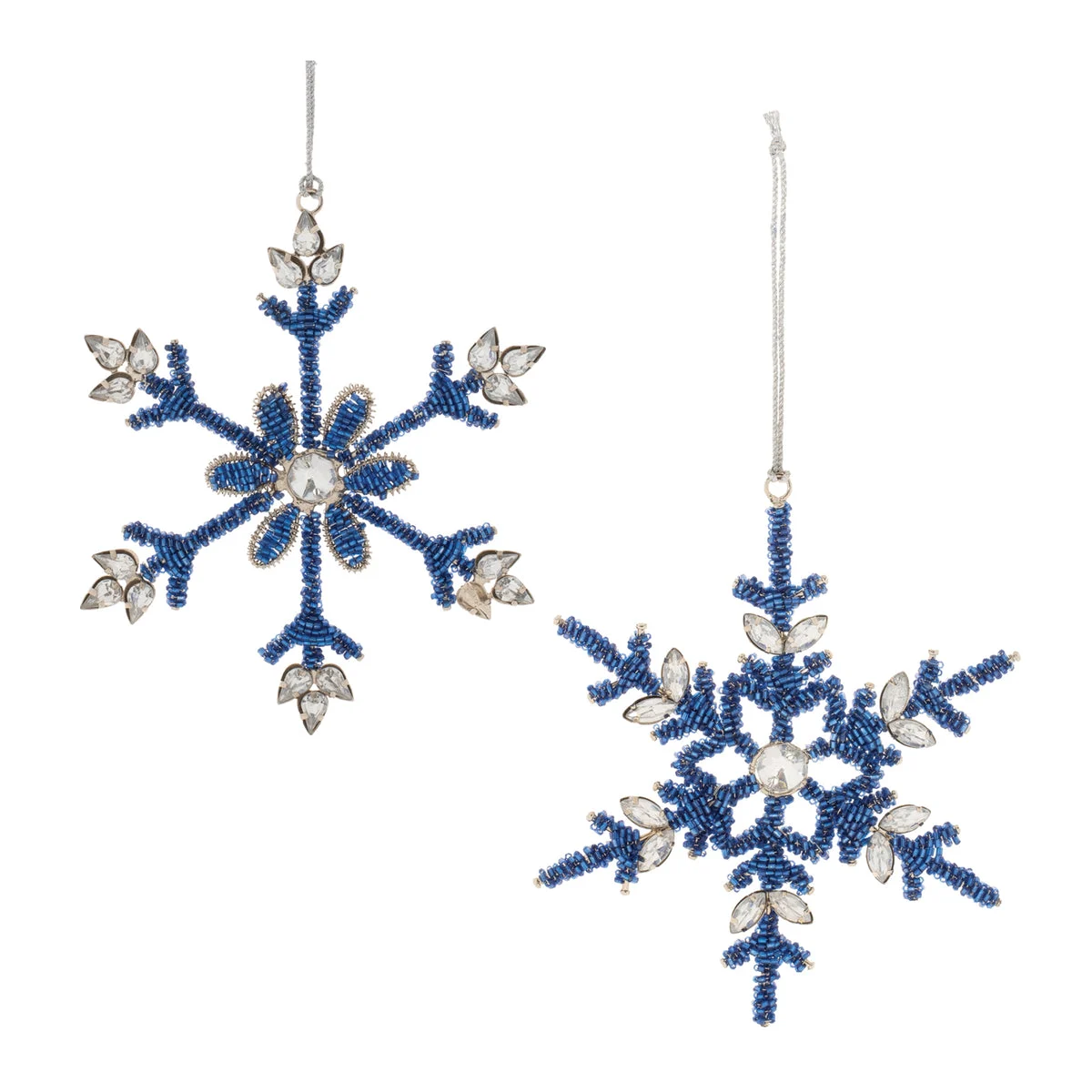 Snowflake Christmas Ornaments Beaded Metal with Glass Accents- 6" by Melrose