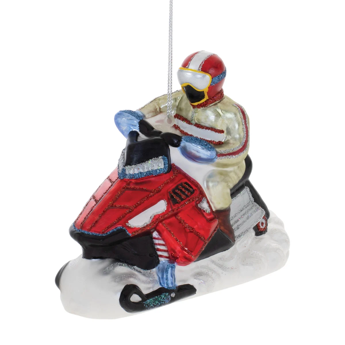 Christmas Snowmobile Ornament Set of 6 Glass 4.75" Height – Tree Hanging Decor by Melrose