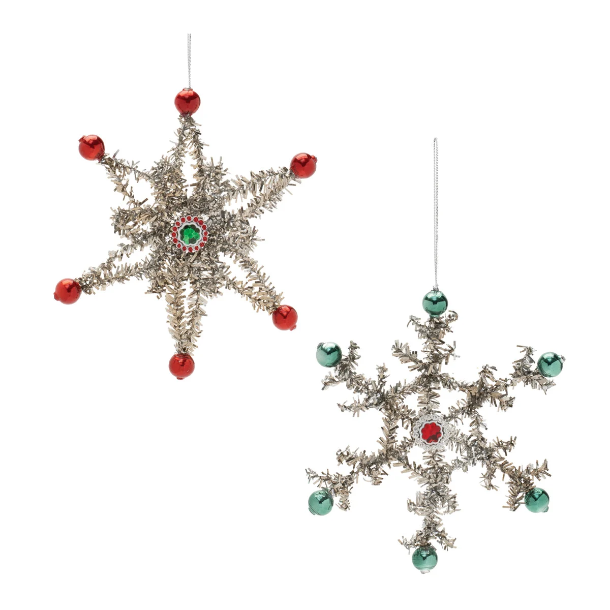 Christmas Snowflake Ornament Set of 12 Jeweled Tinsel 5.5" Height Tree Decor by Melrose