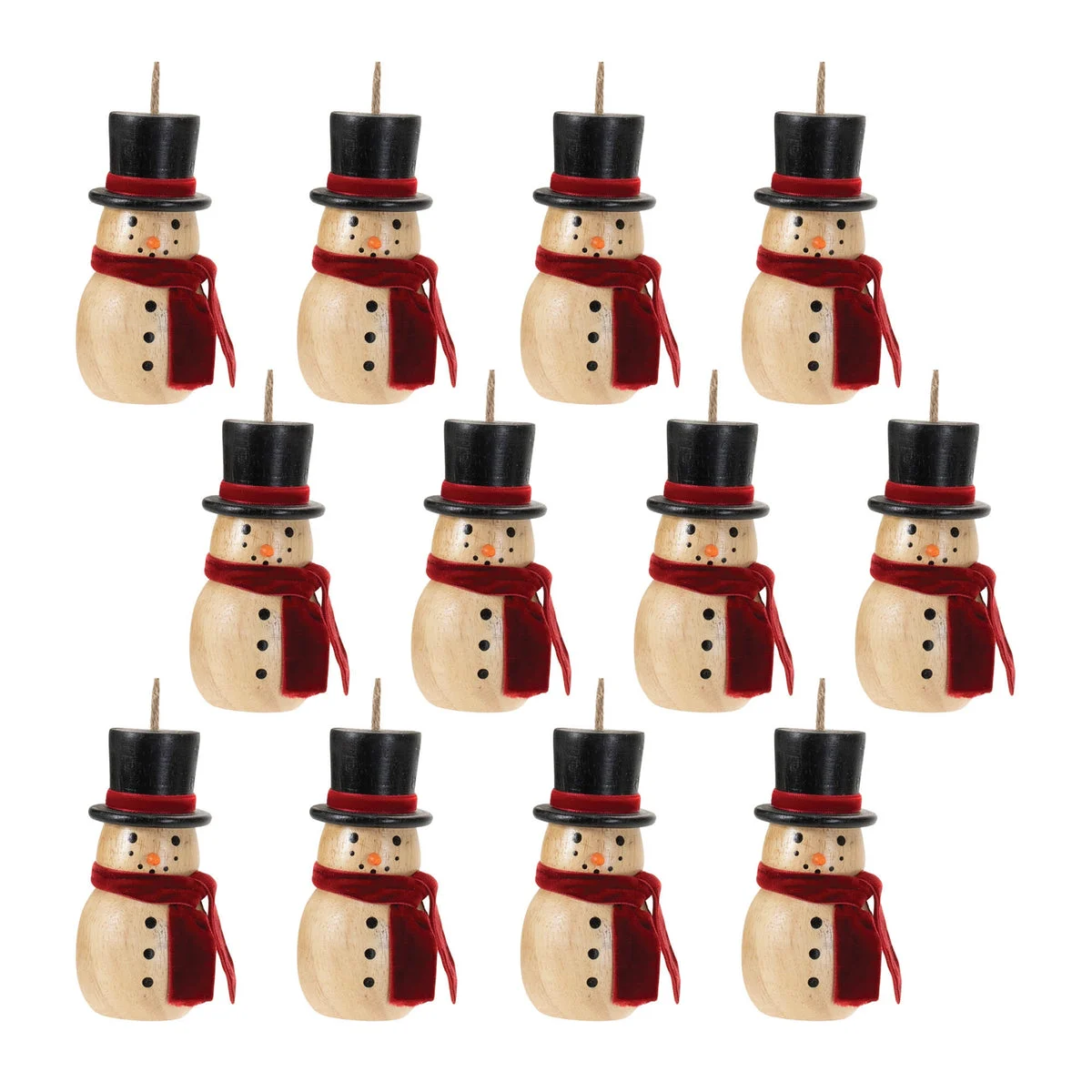 Christmas Snowman Ornament 4" Height Wood Fabric Hanging Decor Set Of 12 By Melrose