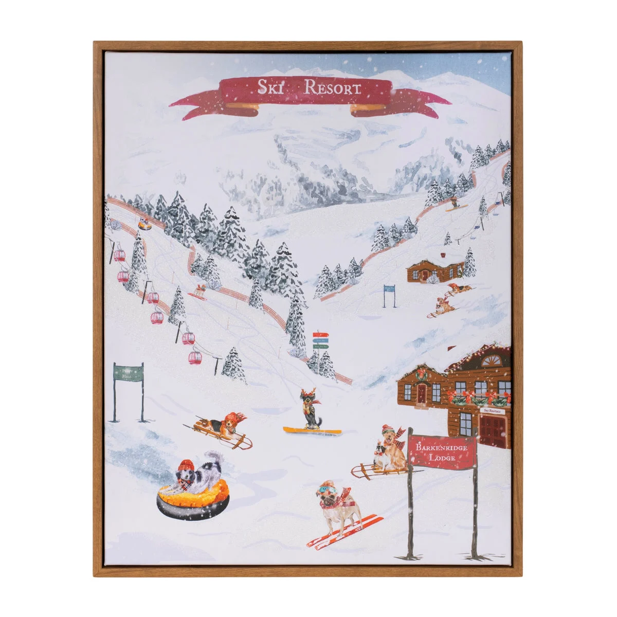 Christmas Wall Art – Framed Ski Dog Print 16.25" Winter Resort Wall Display by Melrose