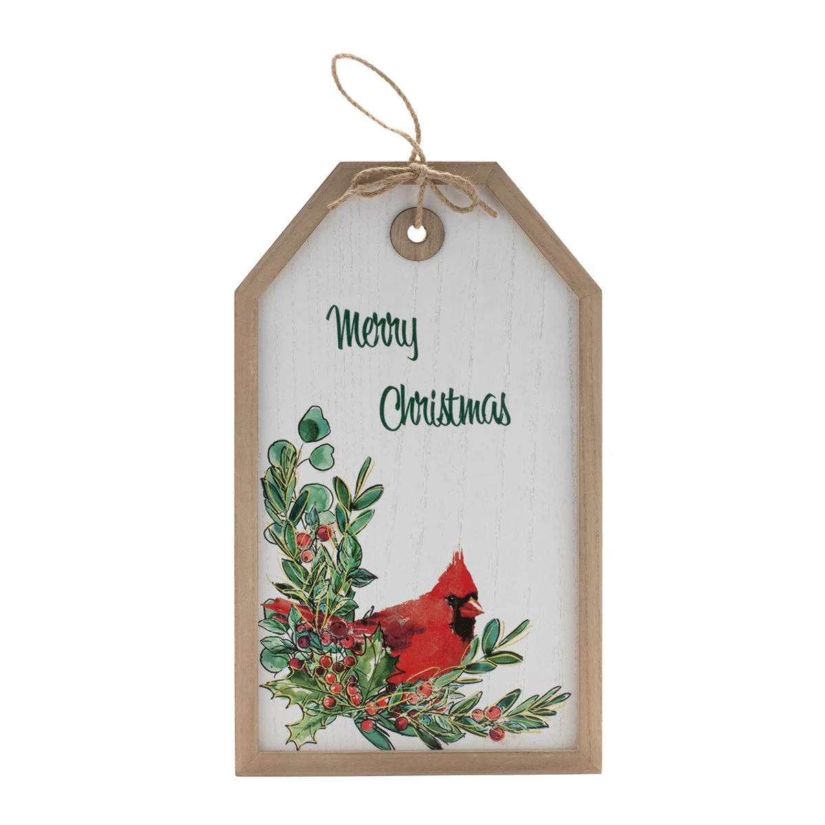 Merry Christmas Cardinal Tag MDF Jute 9.5 x 16 Inch Rustic Wall Decor by Melrose