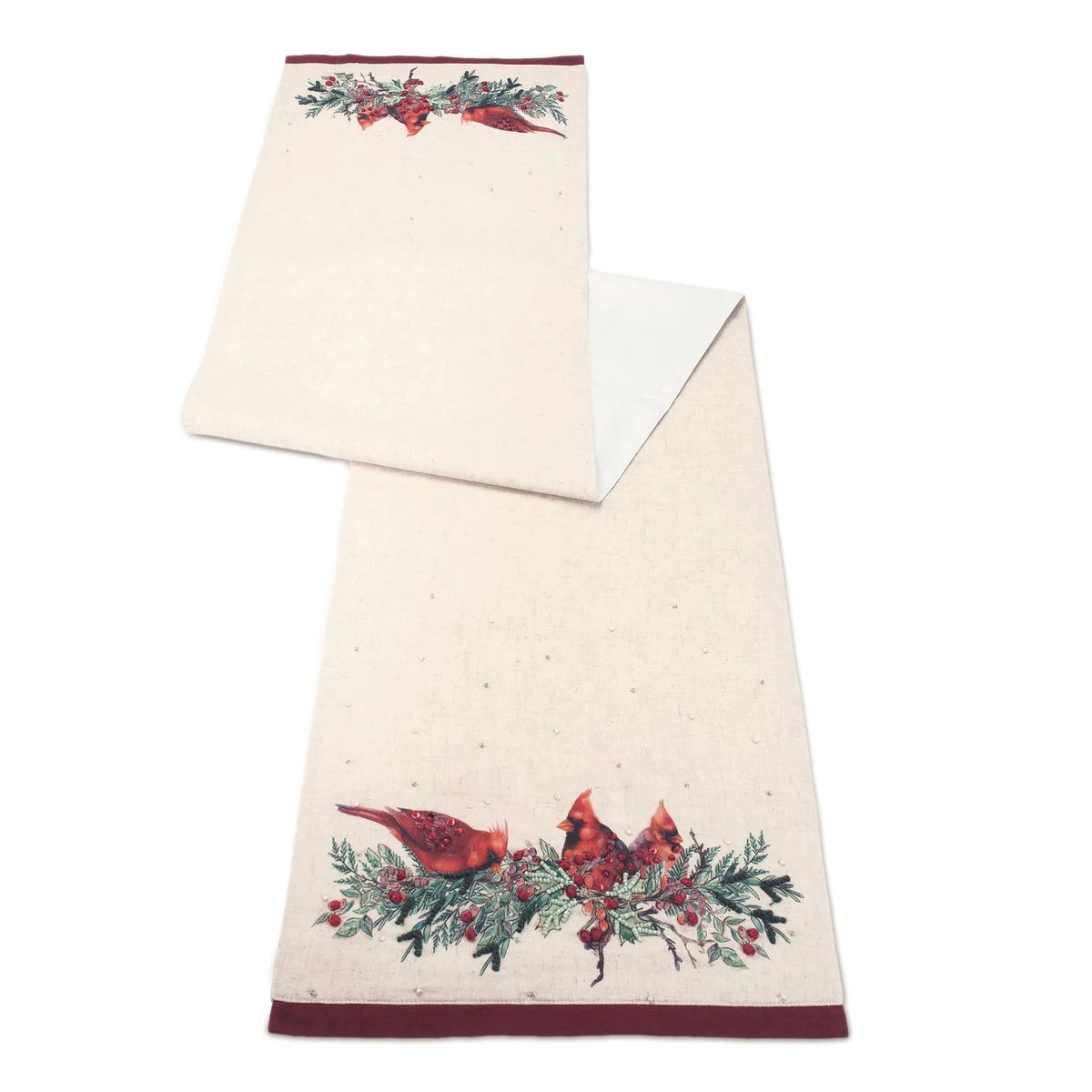 Christmas Table Runner Cardinal and Holly Polyester Design 0.05" Height 73 x 14" by Melrose