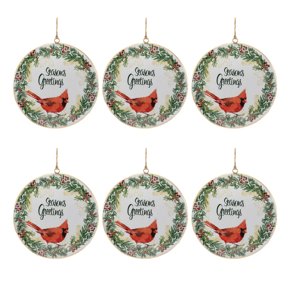 Christmas Ornaments Cardinal Bird Disc Tree Decor – 5.75" Height Set of 6 by Melrose