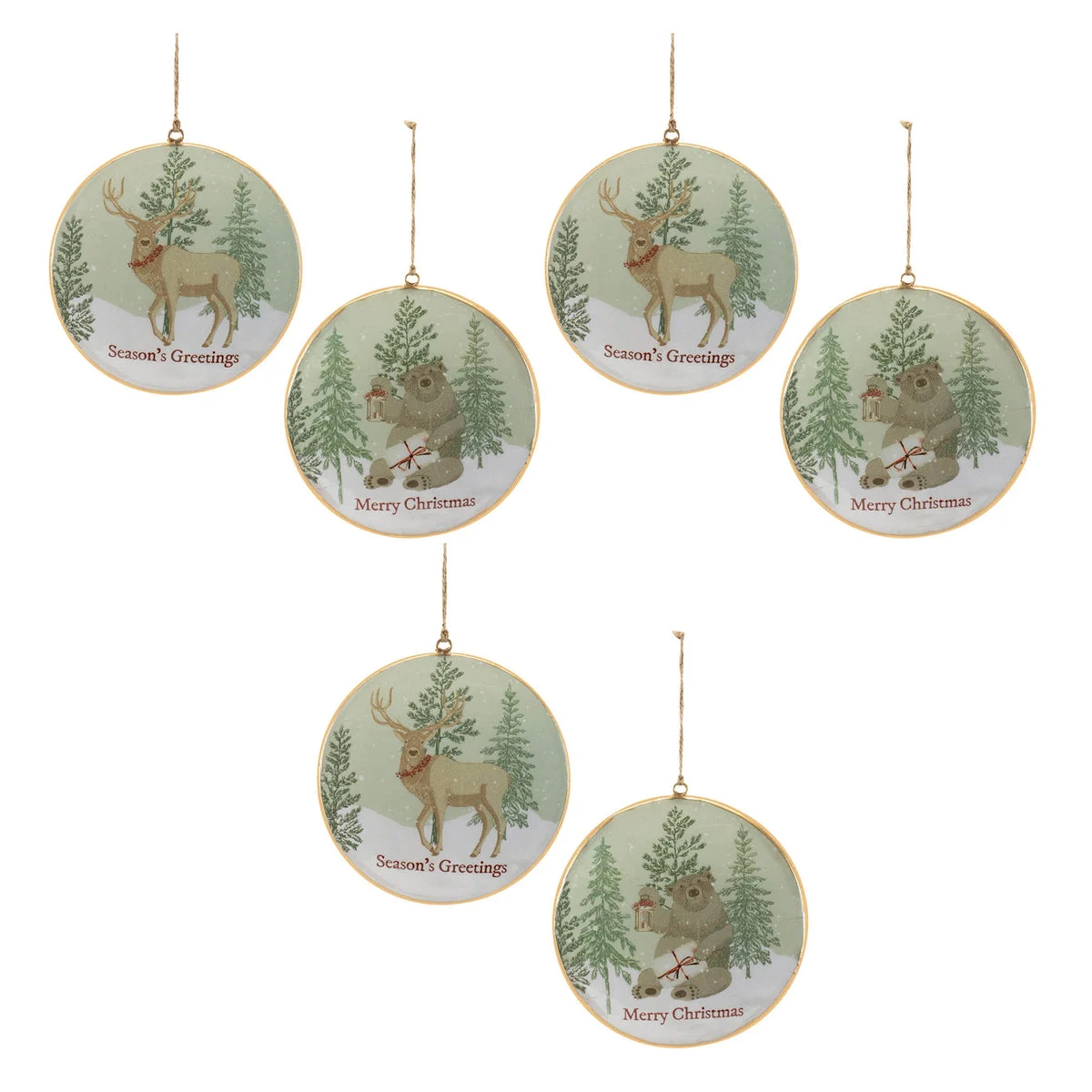 Christmas Ornaments Forest Animal Christmas Tree Disc – 5.75" Height Set of 6 by Melrose