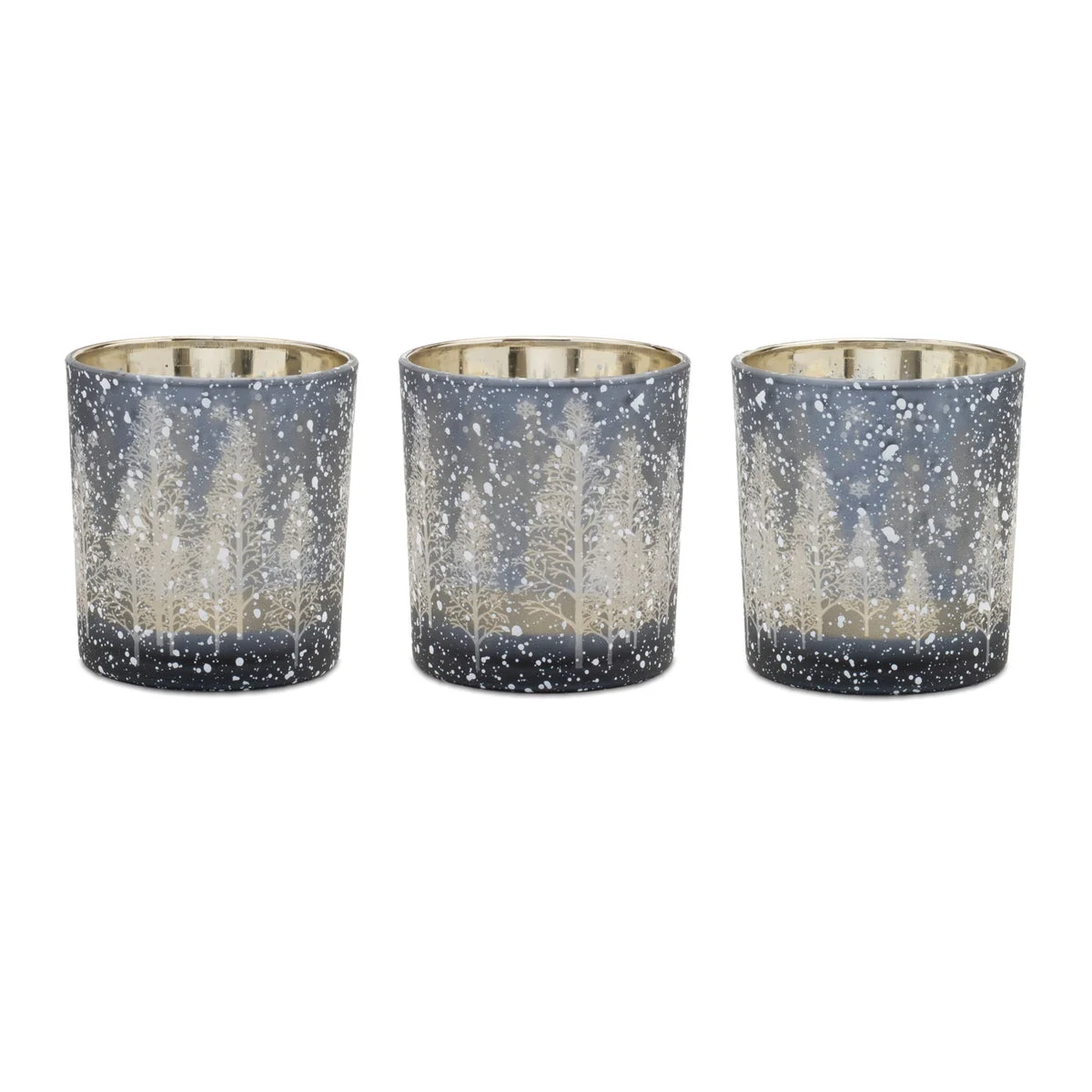 Glass Votive Holder Set – 3"H Navy Pine Tree Design by Melrose