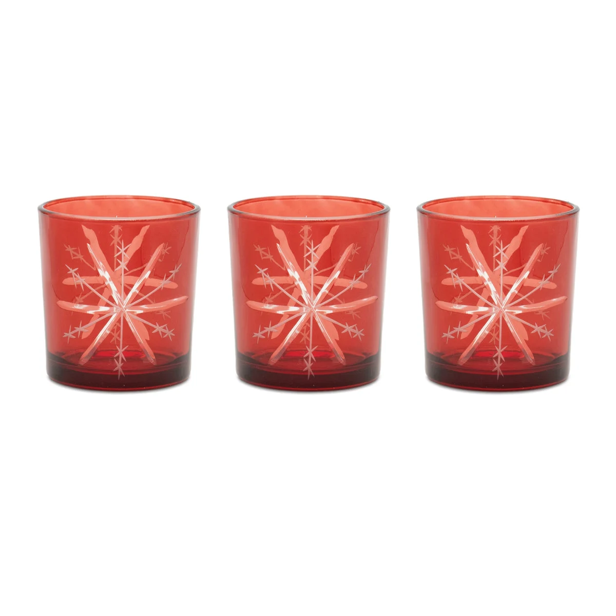 Christmas Votive Holder Set – 3"H Glass Red Snowflake Holiday Decor by Melrose