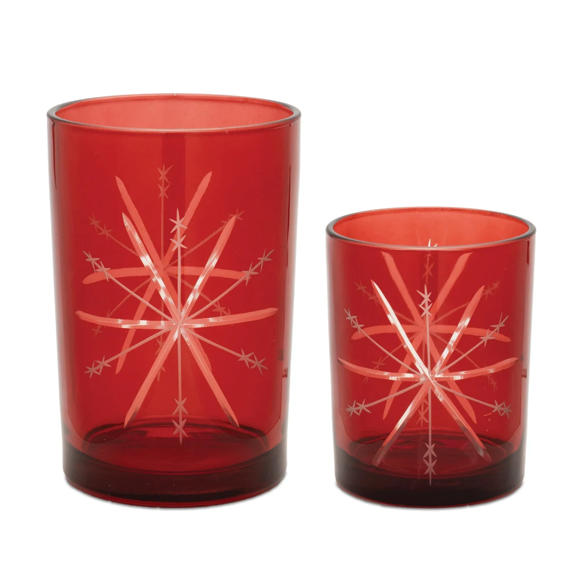 Christmas Candle Holder Set – 4.5–6.5"H Glass Red Snowflake Decor by Melrose