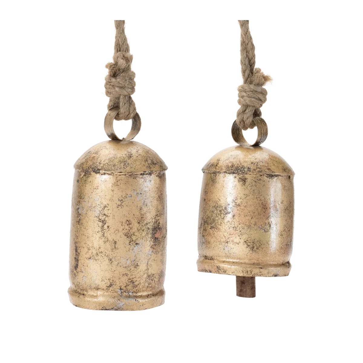 Distressed Gold Iron Bell Christmas Ornaments with Jute Rope – Set of 2 (6.5") by Melrose