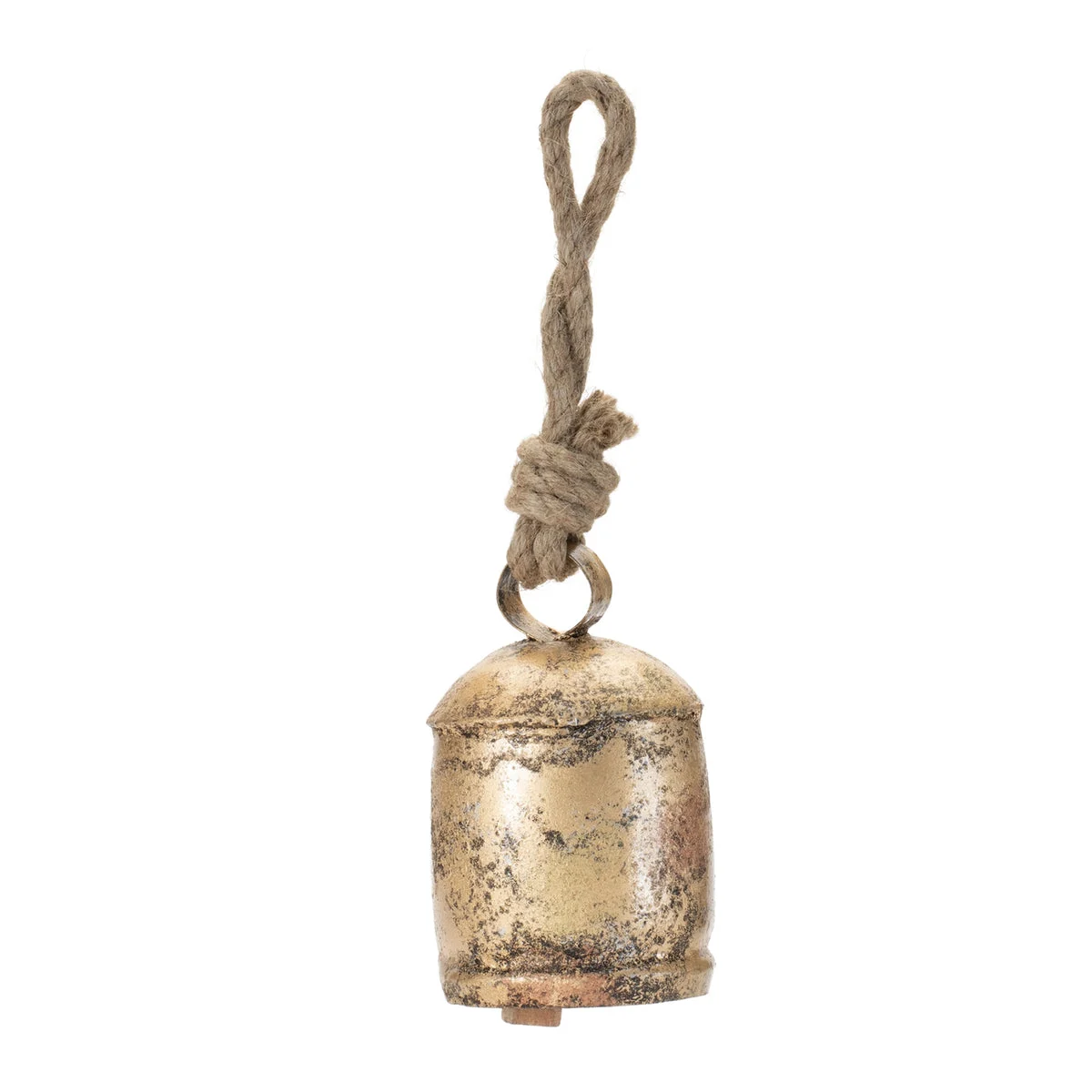 Hanging Metal Bell Christmas Ornaments – Gold Distressed Iron 4.5" by Melrose
