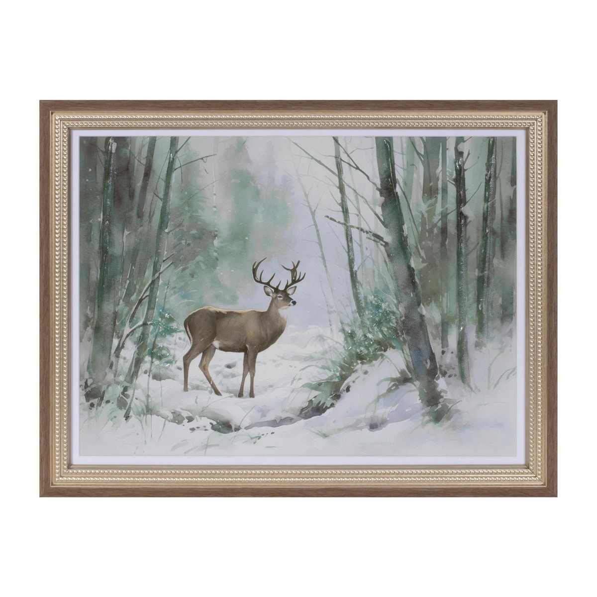 Framed Woodland Deer Wall Art – 16.25" Watercolor Forest Print by Melrose