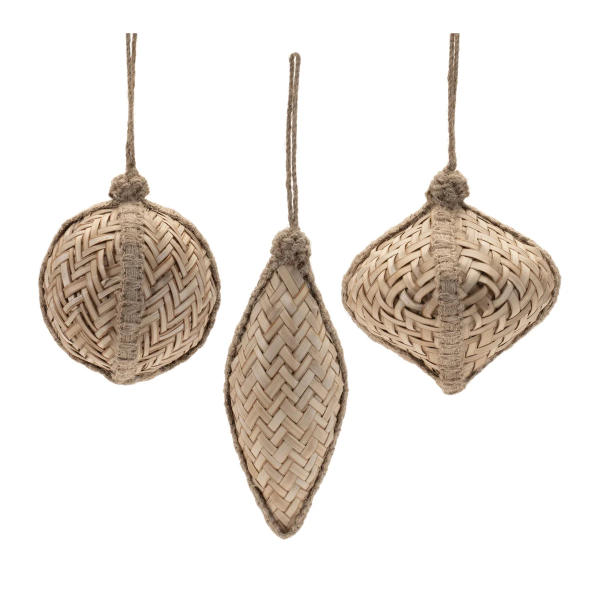 Woven Bamboo Christmas Ornaments Set of 6 Natural Brown Hanging- 7" by Melrose