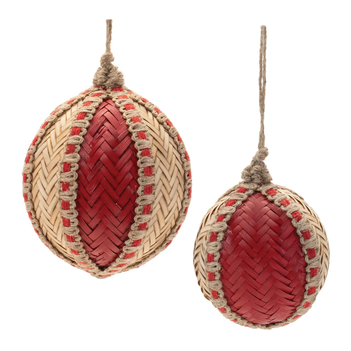 Bamboo Woven Ball Holiday Ornaments Plastic and Wood Set of 4 -5.75" by Melrose