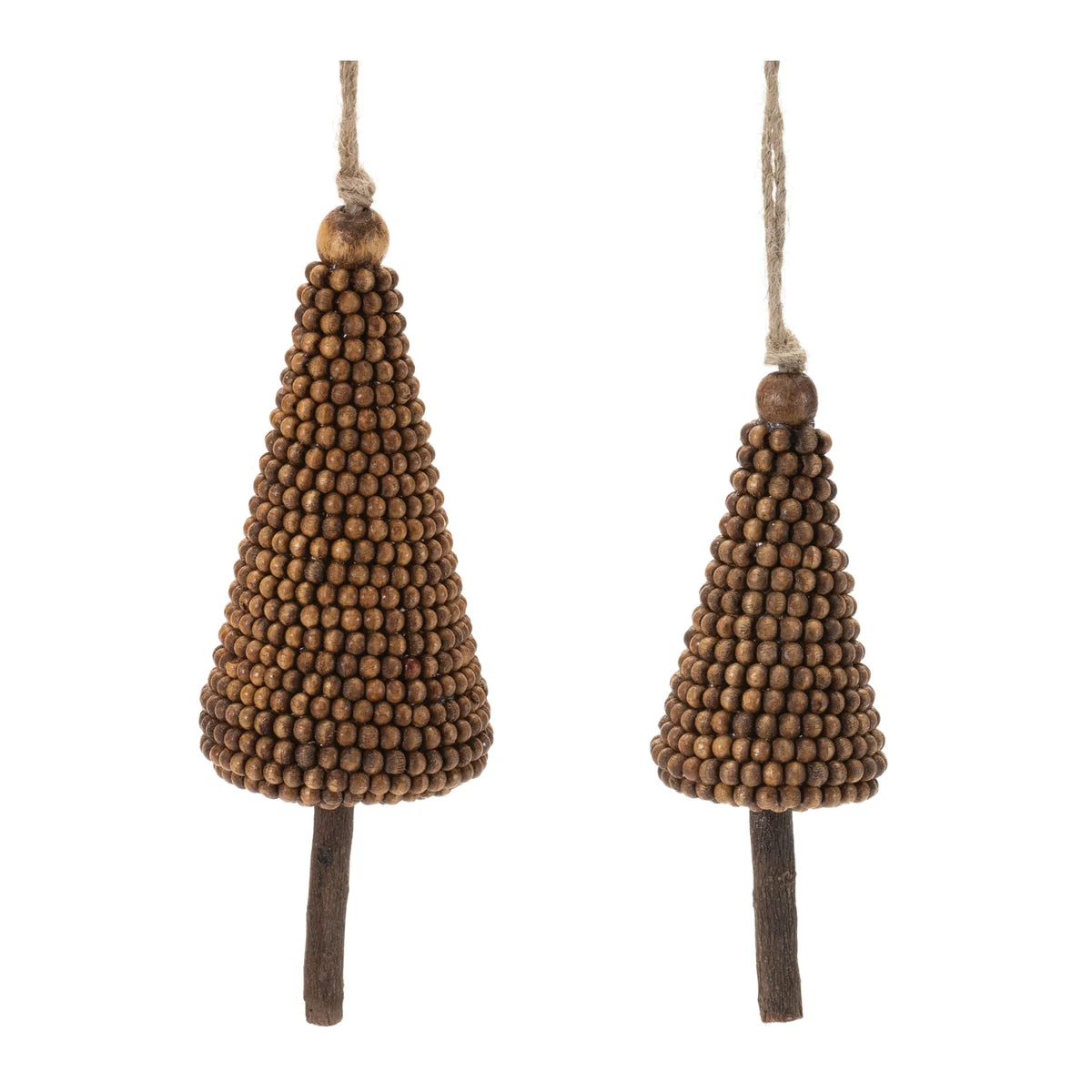 Beaded Pine Tree Christmas Ornaments Wood and Plastic Set of 4- 7.25" by Melrose