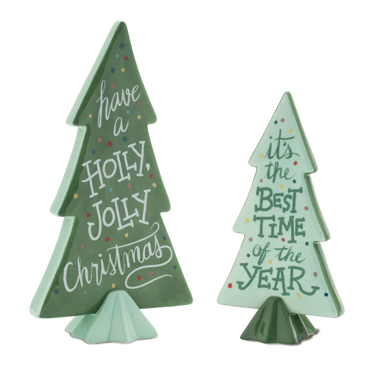 Seasonal Christmas Tree Decor Ceramic Sentiment Trees 9"– Set of 4 by Melrose