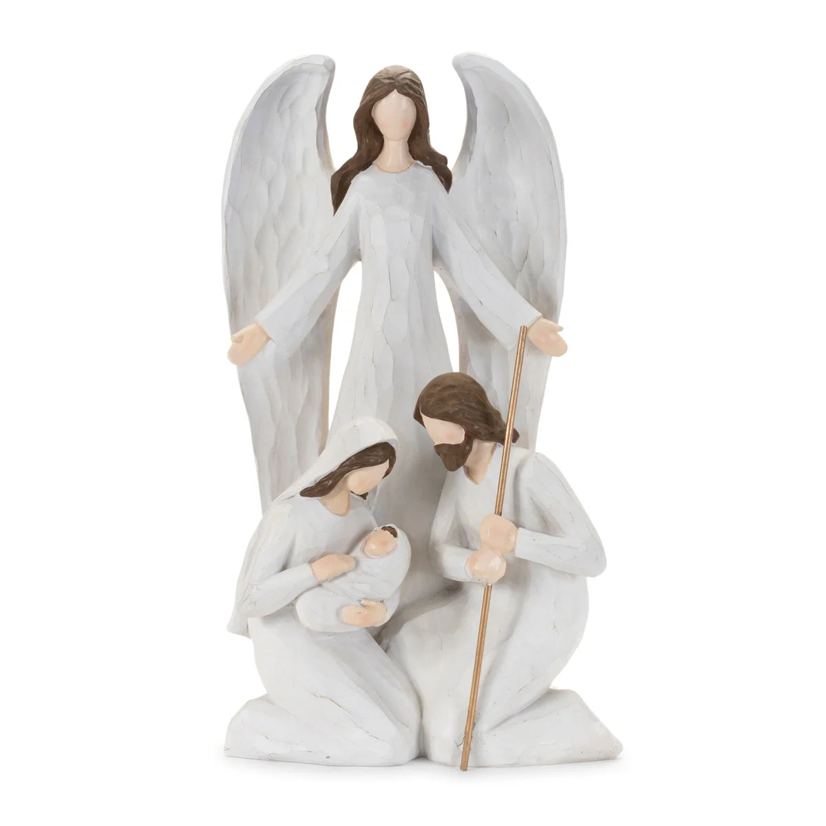 Resin Holy Family with Christmas Angel – Religious Holiday Decor 16" by Melrose