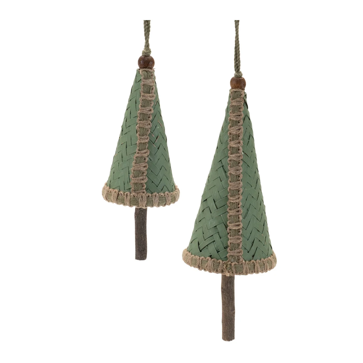 Bamboo Pine Tree Christmas Ornaments Green and Beige – Set of 4 (9.25") by Melrose