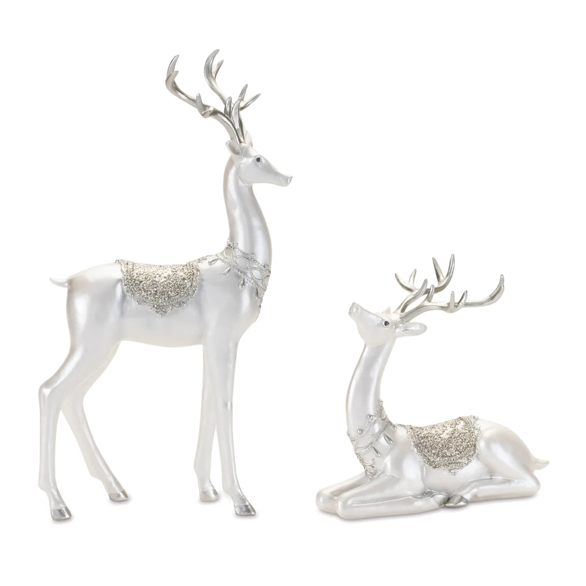 Christmas Silver Reindeer Figures – Modern Holiday Accent – Set of 2, 9.5" by Melrose