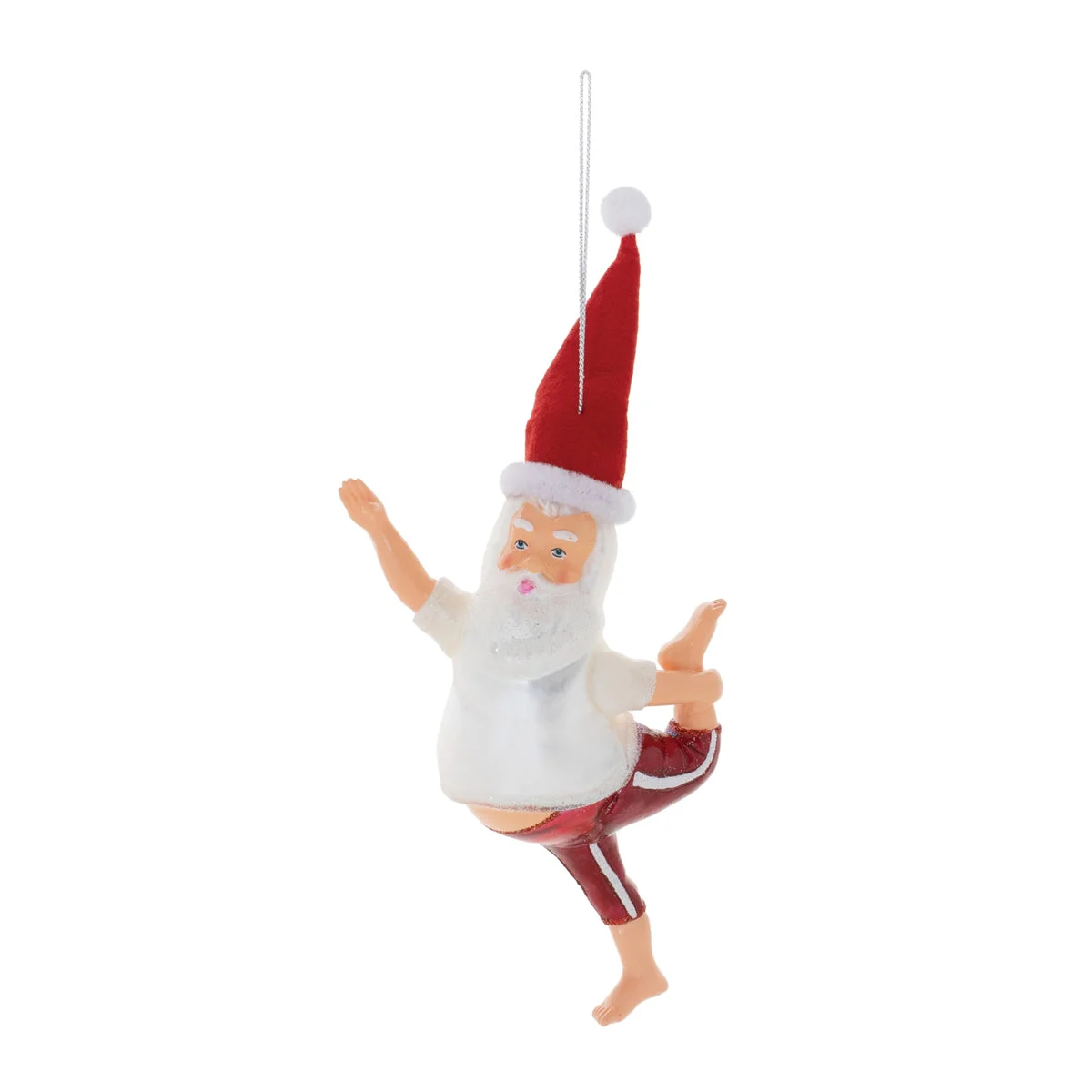 Christmas Yoga-Themed Santa Ornaments Glass Holiday Decorations – Set of 6, 7.75" by Melrose