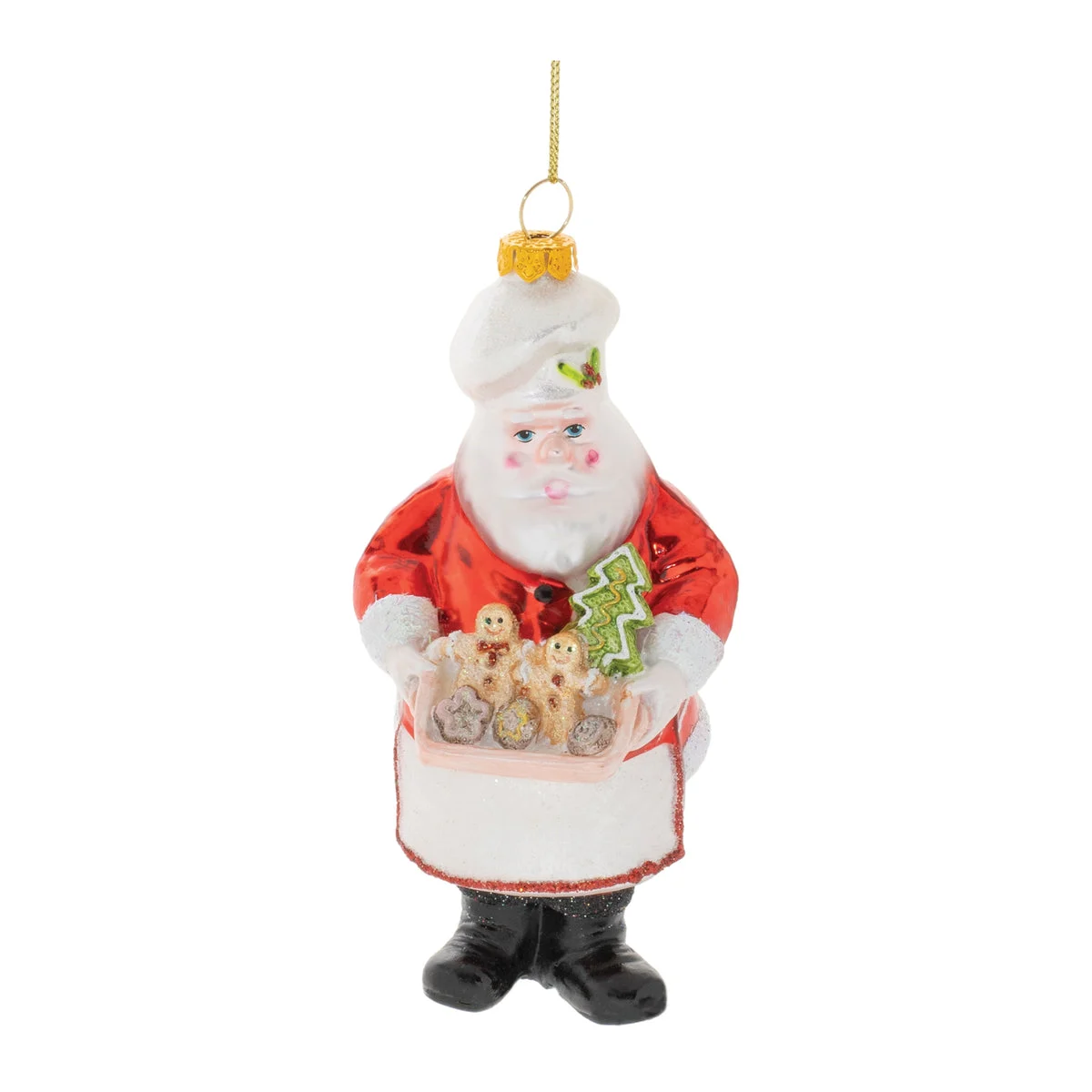 Holiday Baking Christmas Santa Glass Ornaments, Red White & Green (Set of 6)6" by Melrose