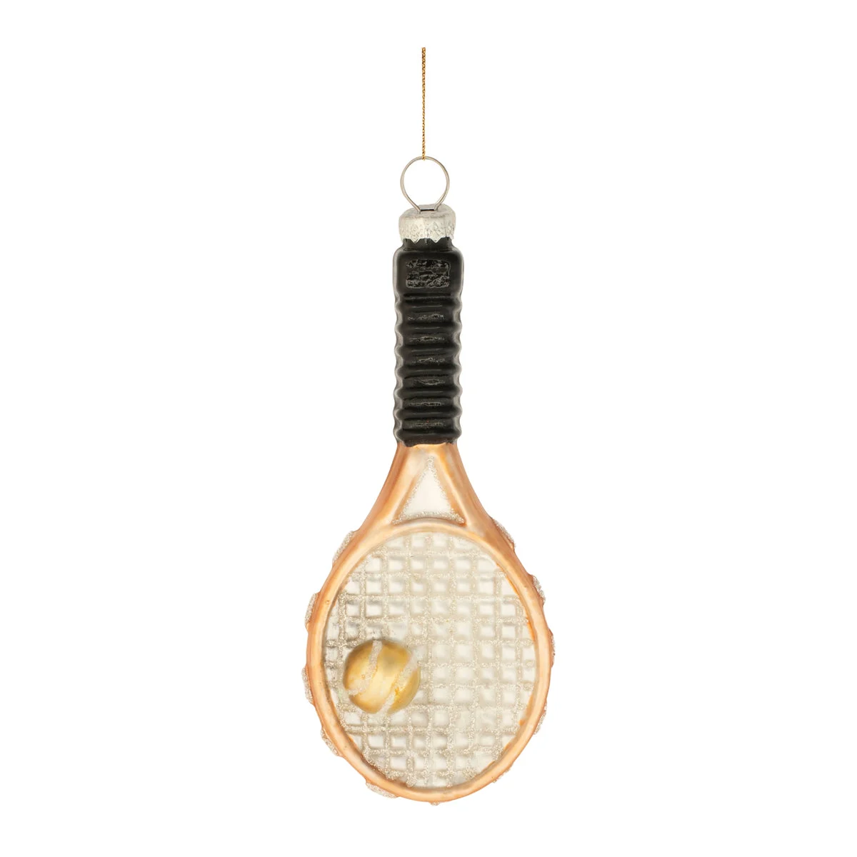 Gold & Black Tennis Racket Glass Ornaments (Set of 12), 6"H by Melrose