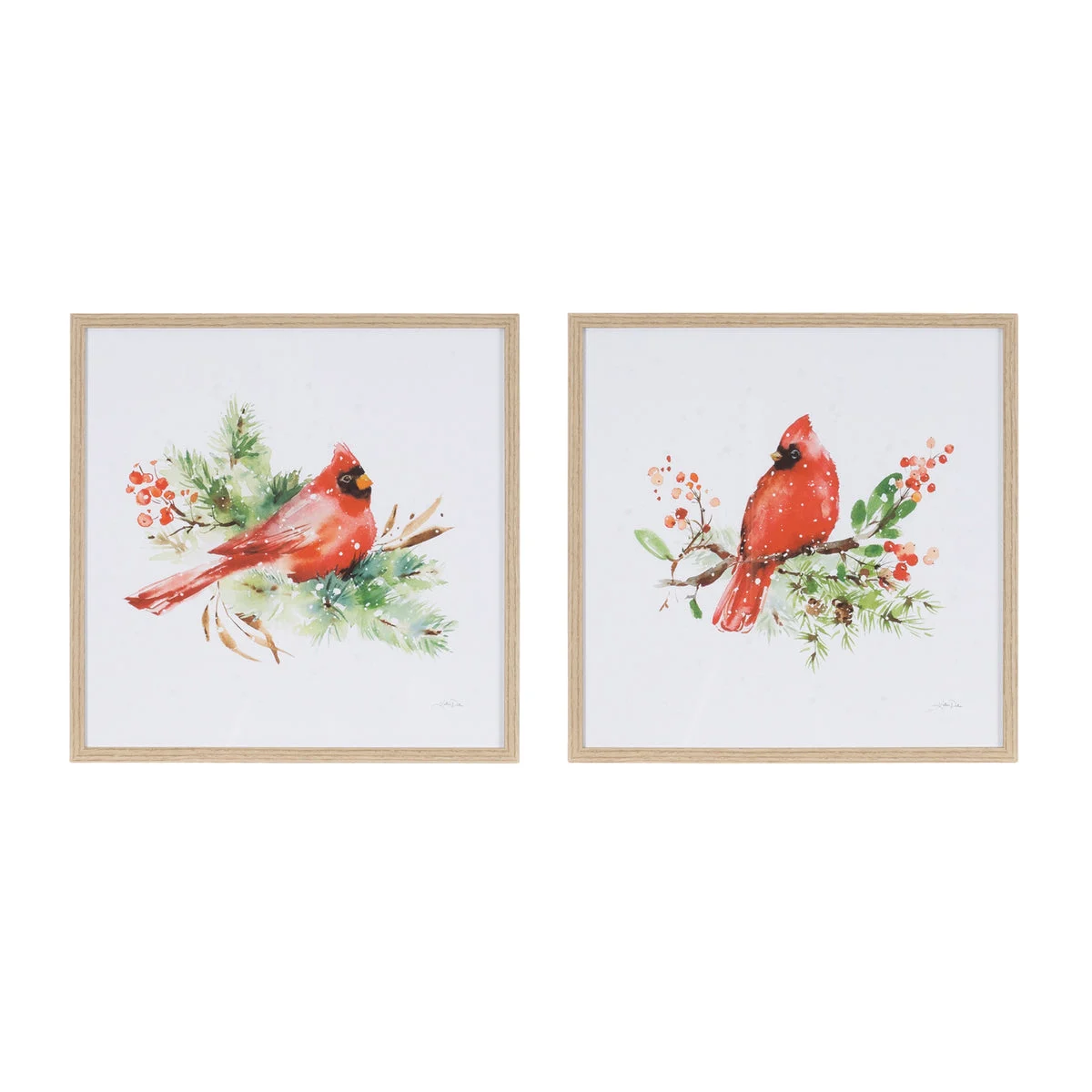 Set of 2 Winter Cardinal Framed Prints, 14"SQ Each by Melrose