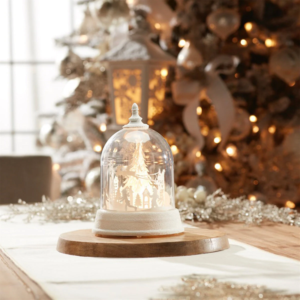 LED Rotating Santa Sleigh Globe White Plastic 8.5 Inch Lighted Holiday Display by Melrose