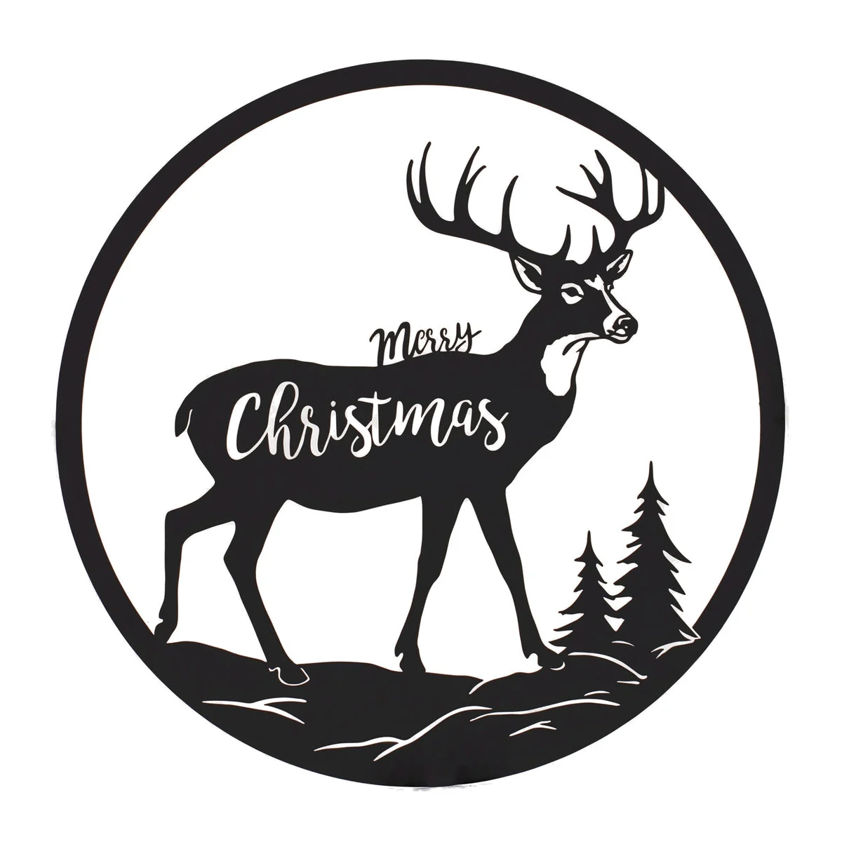 Merry Christmas Deer Plaque Iron 16 Inch Round Wall Decor by Melrose