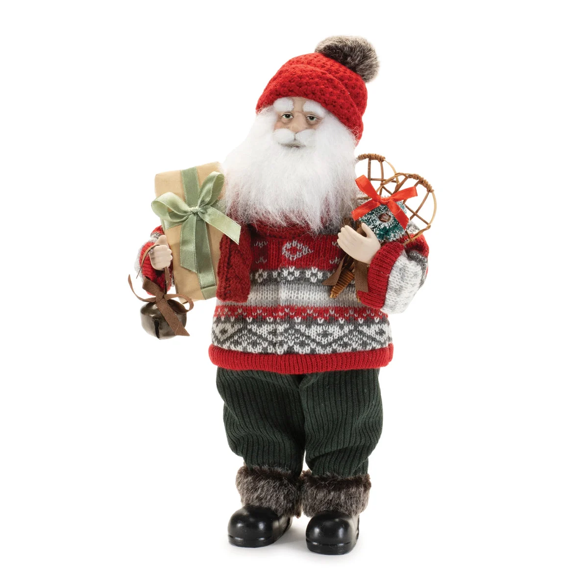 Santa with Snowshoes Ski Lodge Fabric Plastic 12.5 Inch Indoor Decor by Melrose