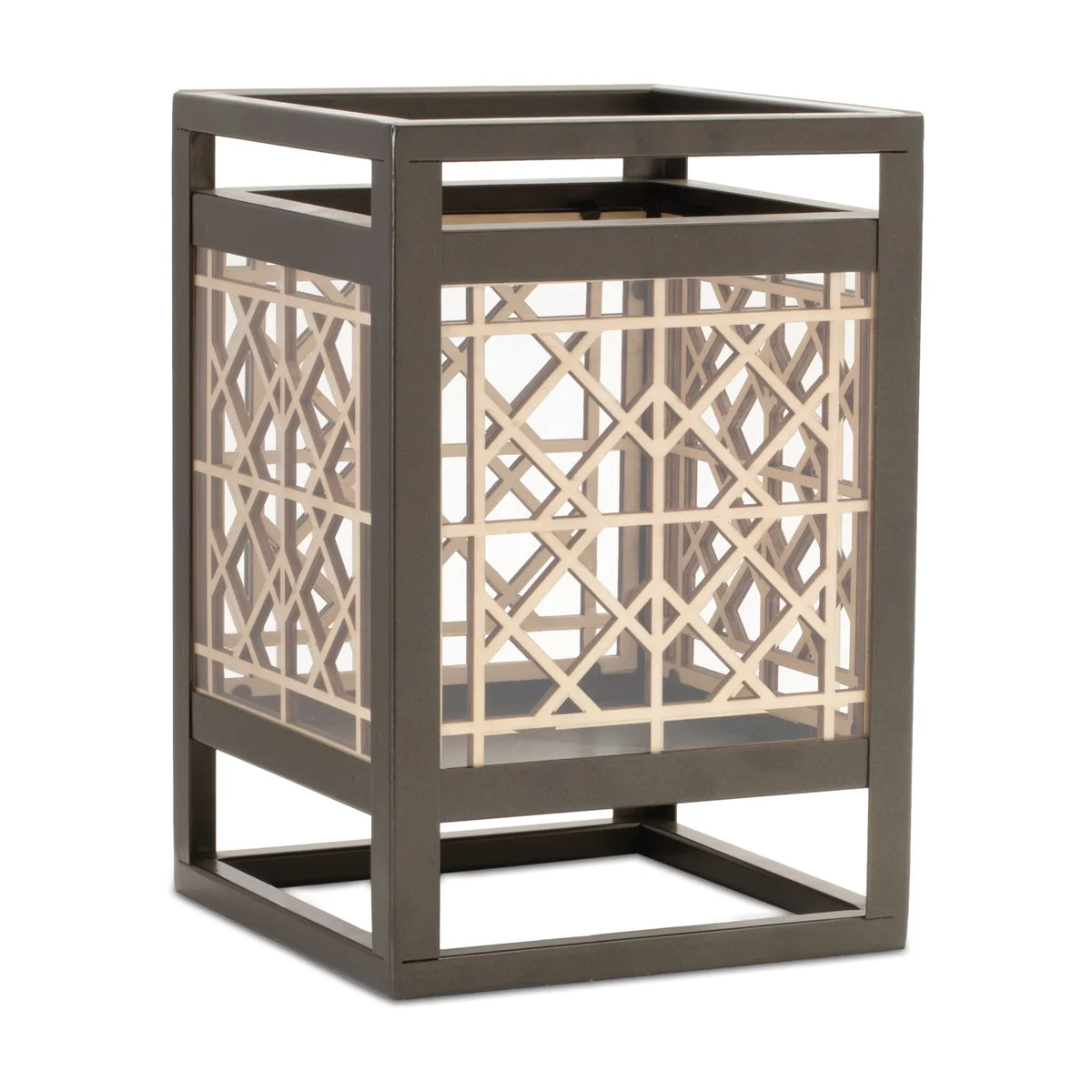Cut Out Wood Candle Holder Iron Frame Brown Finish 9.75 Inch Tabletop Decor by Melrose