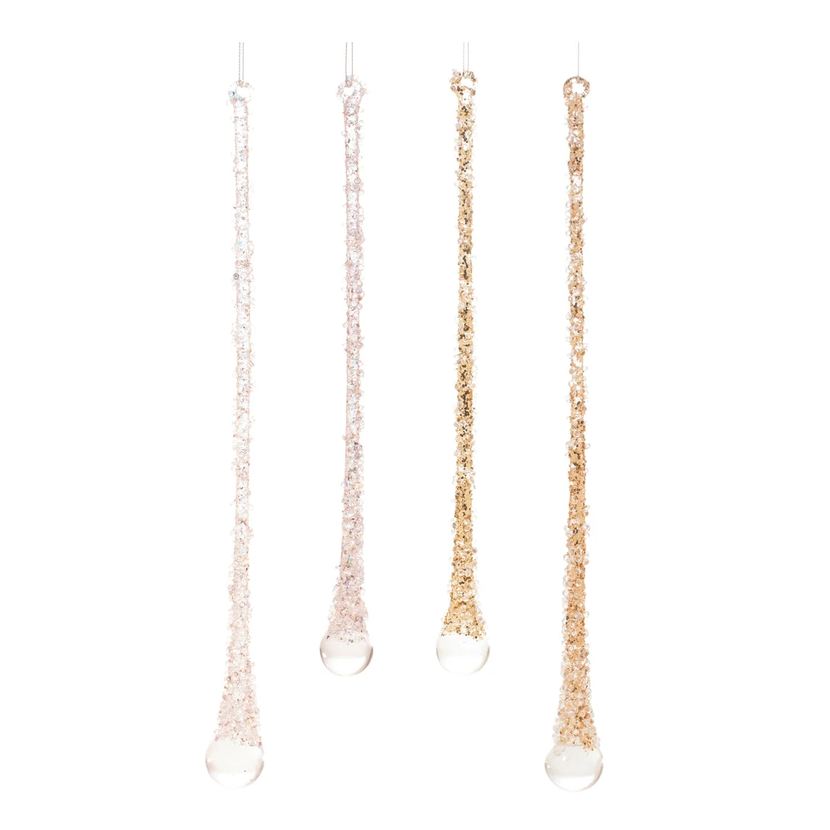 Glitter Drop Glass Holiday Ornaments Set of 24 Gold Glitter Finish by Melrose