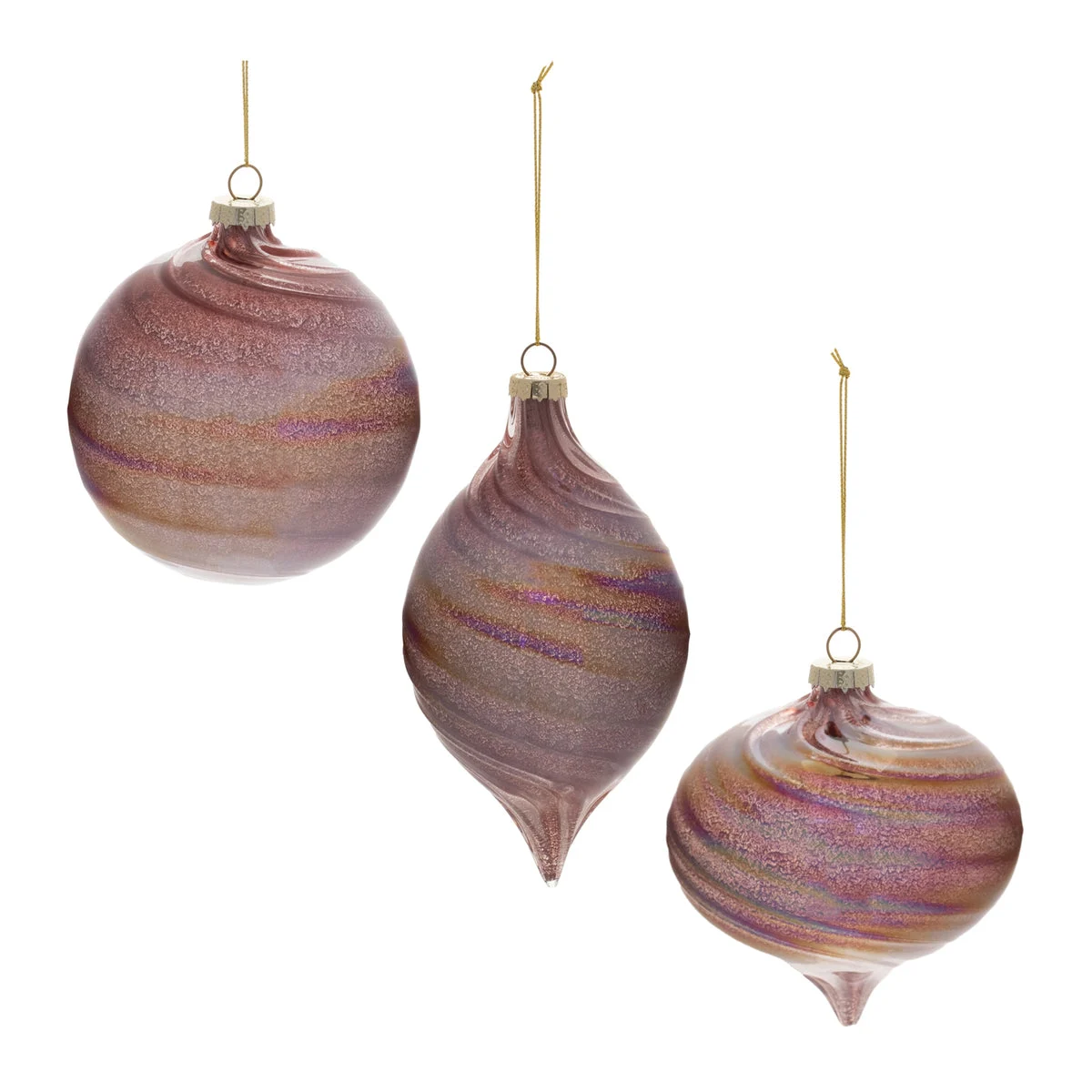 Iridescent Swirl Glass Ornament Set of 6 Purple Mauve 4 Inch Elegant Tree Decor by Melrose