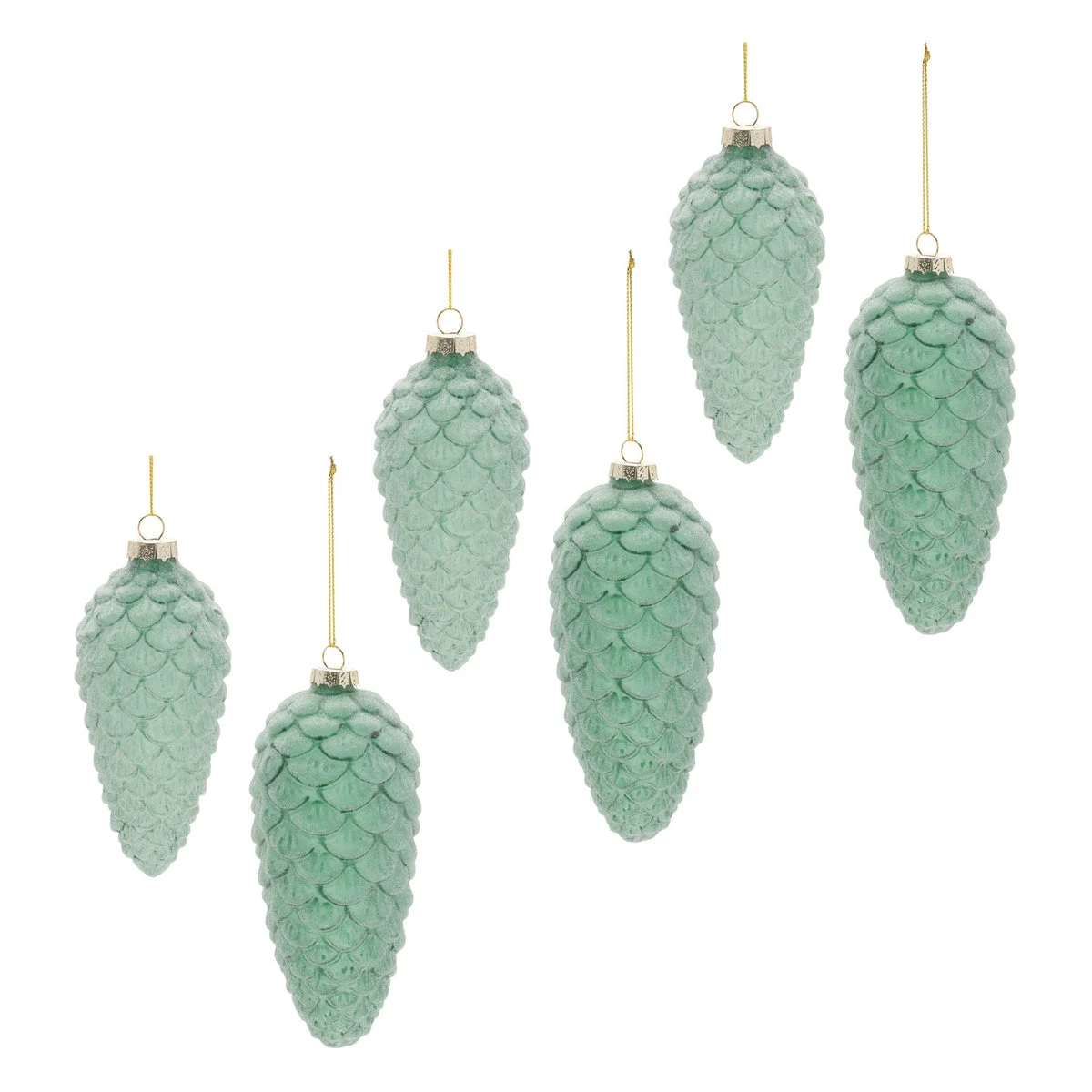 Frosted Glass Pine Cone Christmas Ornaments Set of 6 Green 5.5 Inch by Melrose