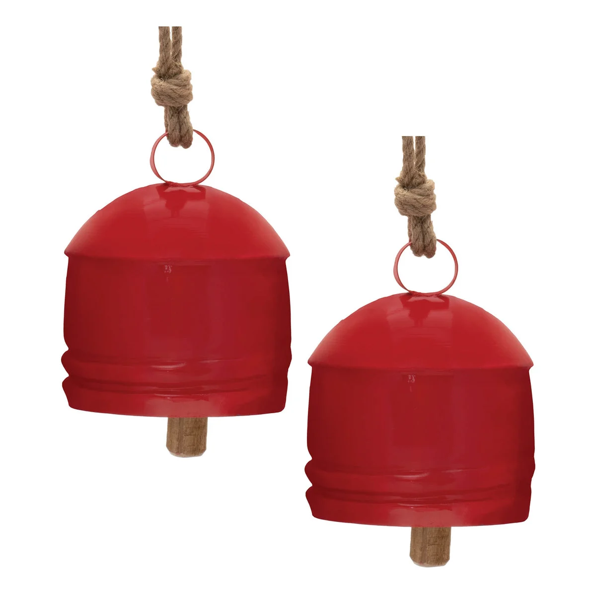 Rustic Red Metal Bell Christmas Ornaments Set of 2 7 Inch Iron Jute by Melrose