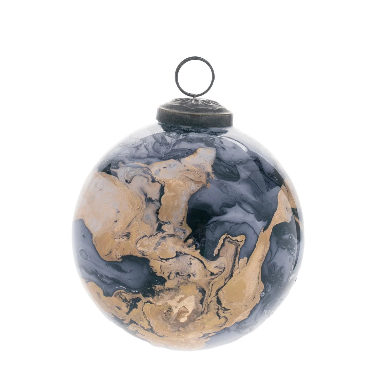 Ball Ornament 4.5"H Glass Blue Gold Marble Painted Christmas Tree Decor Set of 6 By Melrose