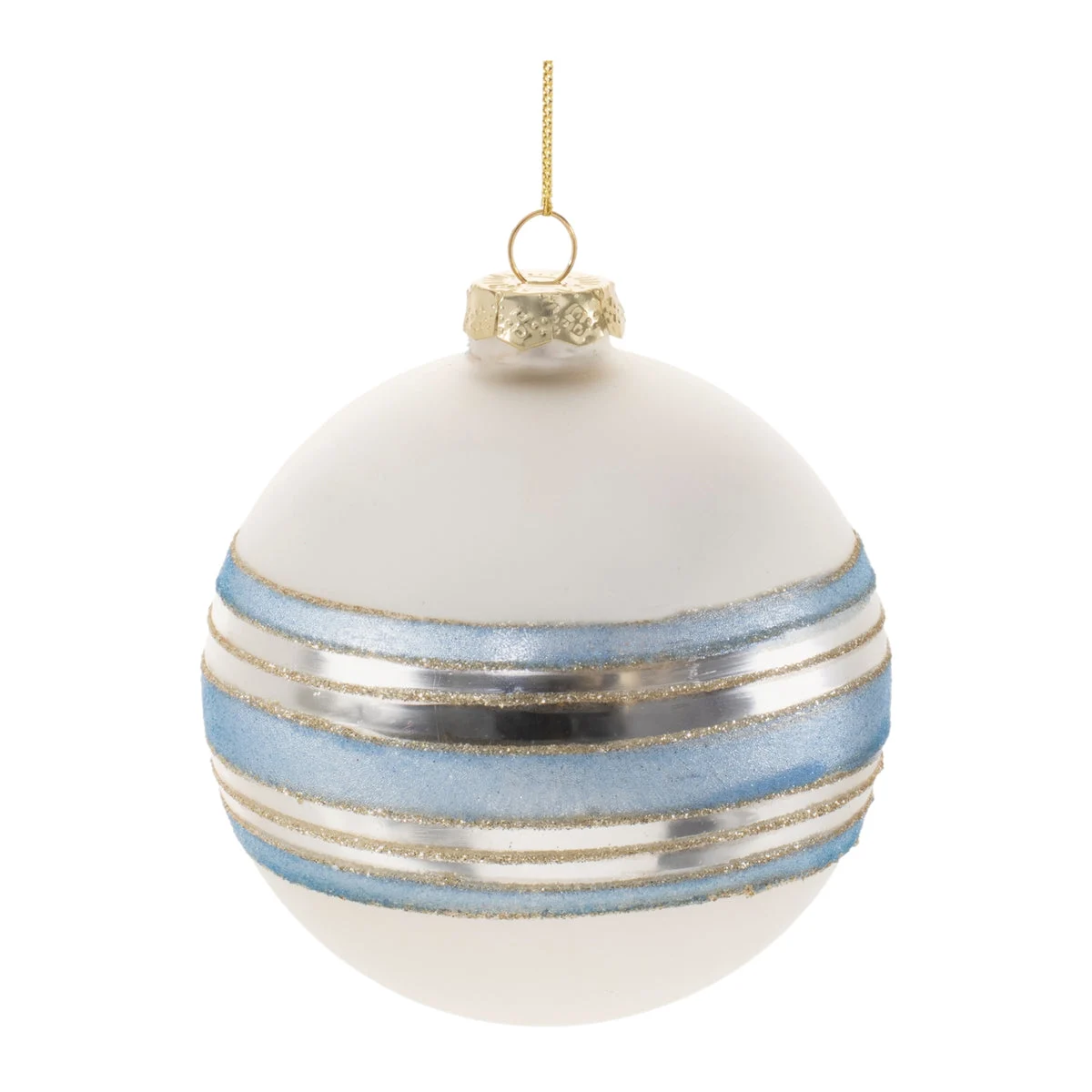 Ball Ornament 4.5"H Glass Blue Silver Frosted Striped Christmas Decor Set of 6 By Melrose