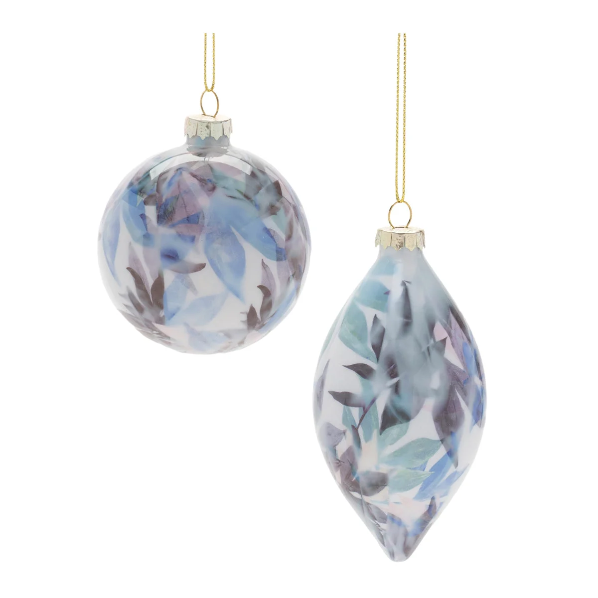 Glass Ornament 5"H Blue White Abstract Mixed Shape Christmas Decor Set of 12 By Melrose